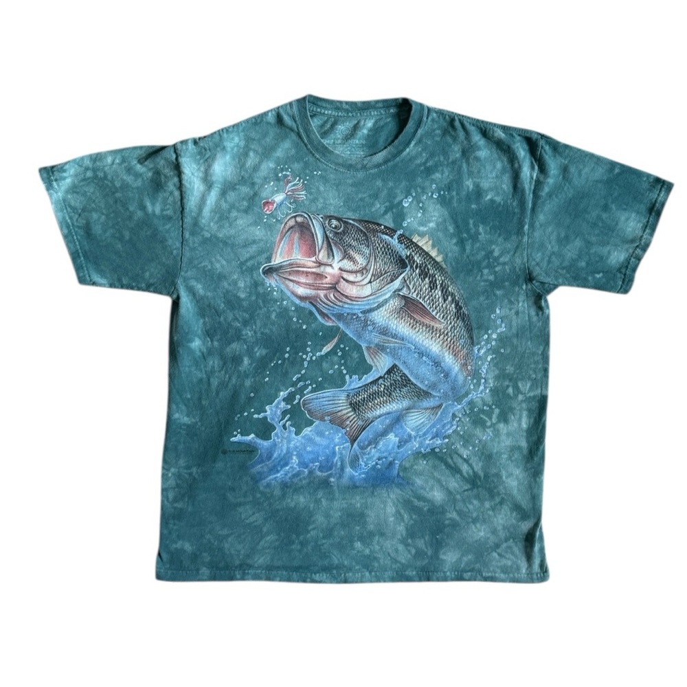 Vintage Y2K The Mountain Bass Fish Tie Dye Graphic T-Shirt XL Fishing Nature Tee